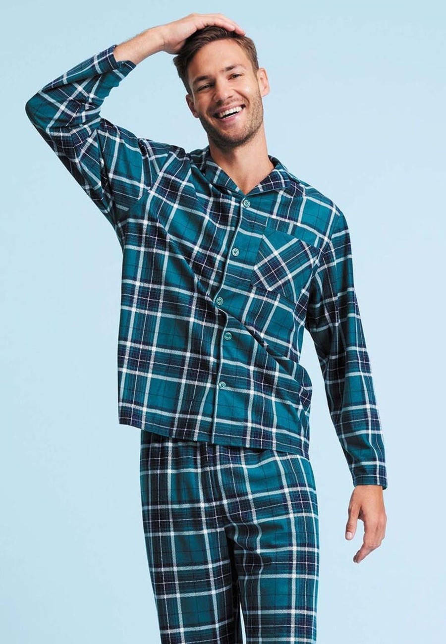 Men Peacocks Pyjamas Mens Dark Green Navy Check Pyjama Set